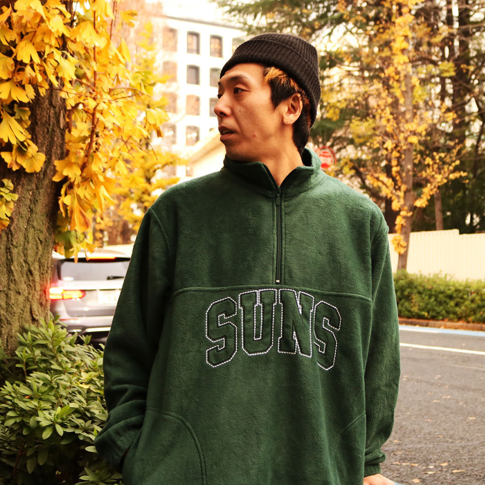 ANDSUNS アンドサンズ SUNS COLLEGE STITCH LOGO HALF ZIP FLEECE