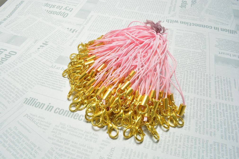  beads Club crab can attaching strap gold 100ps.@ pink strap mobile parts hand made smartphone accessories set 