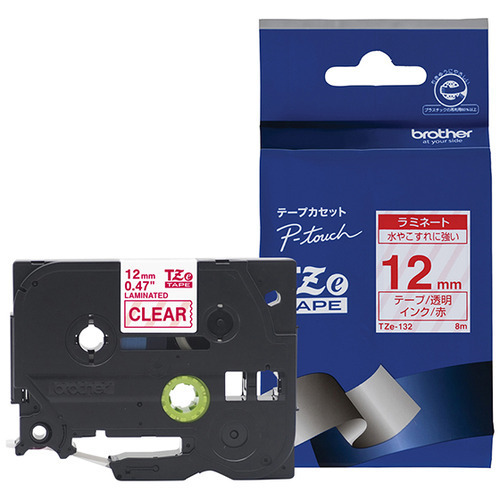 ブラザー工業 ピータッチ ラミネートテープ TZe-132 12mm （透明・赤文字）×1個 ピータッチ ラベルプリンター、ラベルライターの商品画像