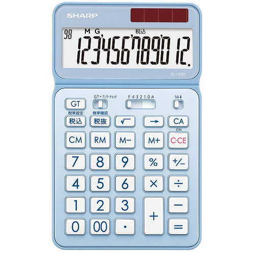 シャープ 抗菌仕様 カラー・デザイン電卓 ナイスサイズタイプ EL-VN83-AX（クリアブルー）×1個の商品画像
