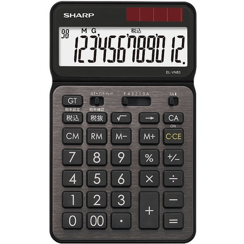 シャープ 抗菌仕様 カラー・デザイン電卓 ナイスサイズタイプ EL-VN83-BX（スタイリッシュブラック）×1個の商品画像