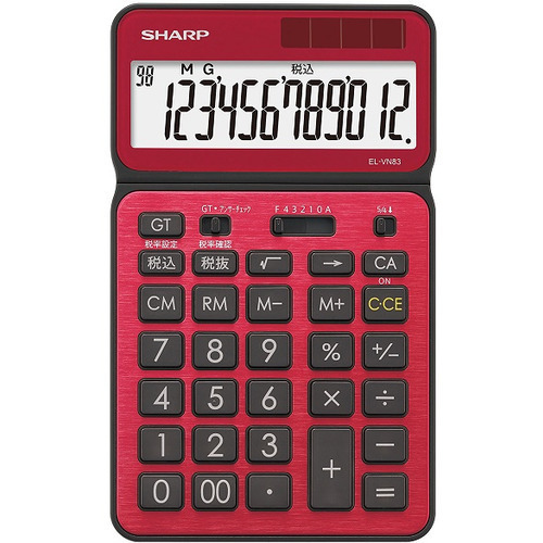 シャープ 抗菌仕様 カラー・デザイン電卓 ナイスサイズタイプ EL-VN83-RX（スタイリッシュレッド）×1個の商品画像