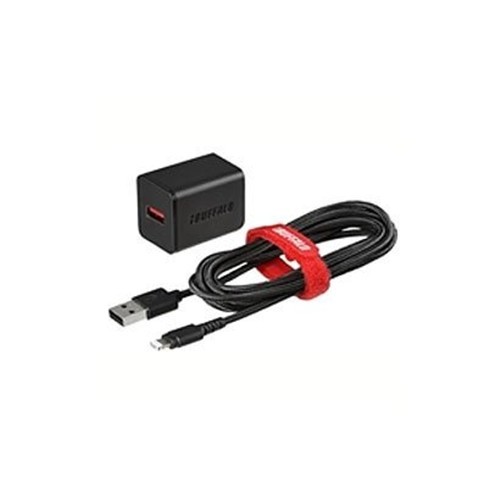BUFFALO 2.4A USB急速充電器 AUTO POWER SELECT機能搭載 2m Lightningケーブル付属 （ブラック） BSMPA2404LC2BKの商品画像