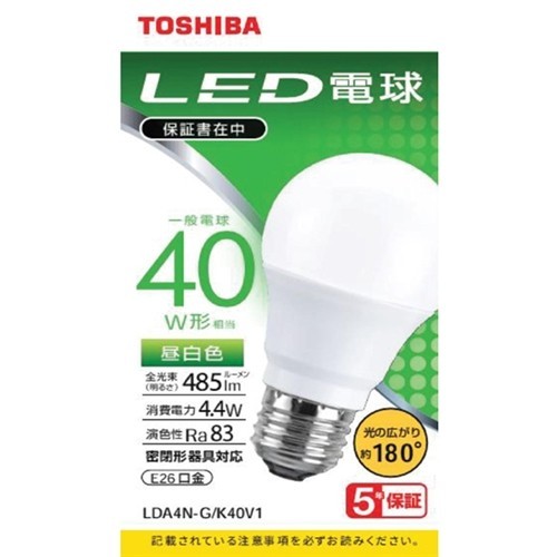 TOSHIBA LED電球 LDA4N-G/K40V1 （昼白色） LED電球、LED蛍光灯の商品画像