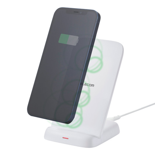 ELECOM Qi規格（EPP）対応ワイヤレス充電器（12W・スタンド） W-QS11WH （ホワイト）の商品画像