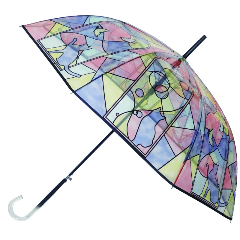 アンシャンテ ステンドグラス風傘 58cm JK-140-05（猫と蝶 ピンク） レディースビニール傘の商品画像