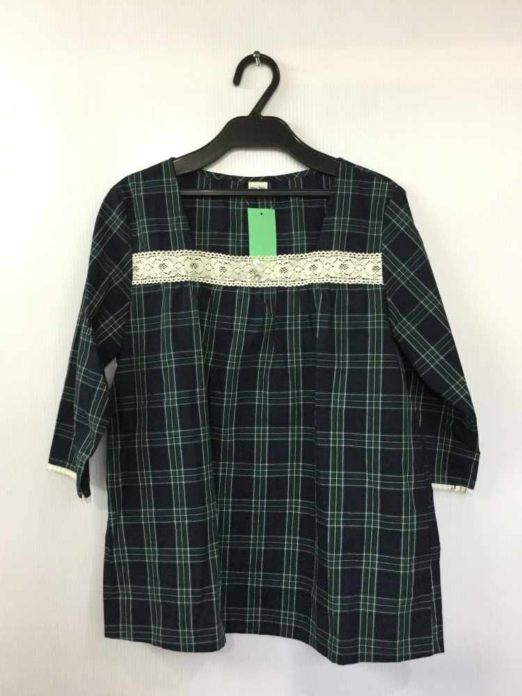 - темно-синий × зеленый проверка рубашка блуза 