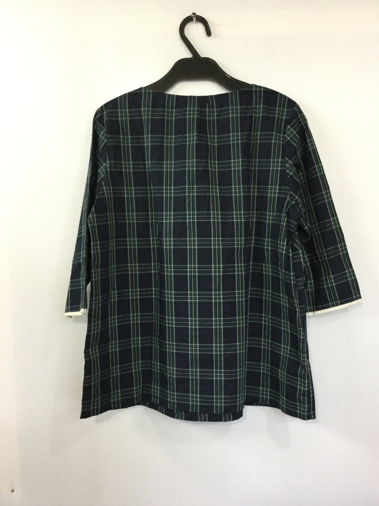 - темно-синий × зеленый проверка рубашка блуза 