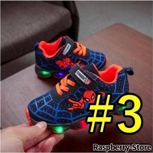  Человек-паук обувь спортивные туфли спорт обувь легкий кожа водонепроницаемый casual ходьба ребенок Kids спортивная обувь симпатичный обувь младенец LED светится 