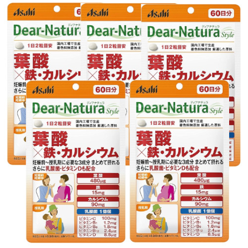 アサヒ アサヒ ディアナチュラ スタイル 葉酸×鉄・カルシウム 60日分 120粒 × 5個 Dear-Natura 葉酸の商品画像