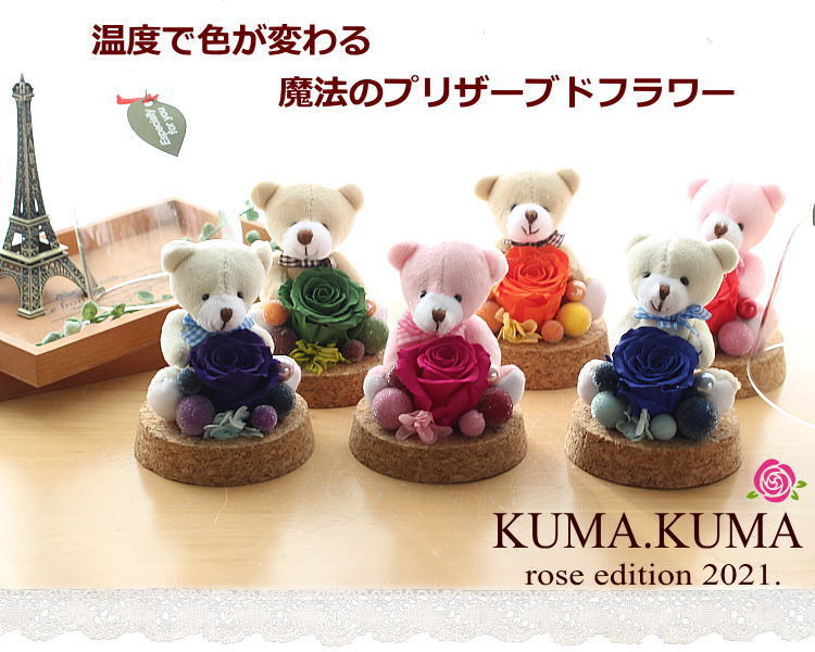  glass dome soft toy . flower birthday. flower color . changes magic. rose KUMA*KUMA free shipping birthday memory day White Day [ preserved flower ]