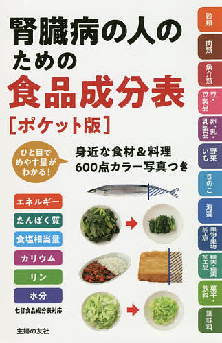 腎臓病の人のための食品成分表　ポケット版　エネルギー　たんぱく質　食塩相当量　カリウム　リン　水分 主婦の友社／編の商品画像