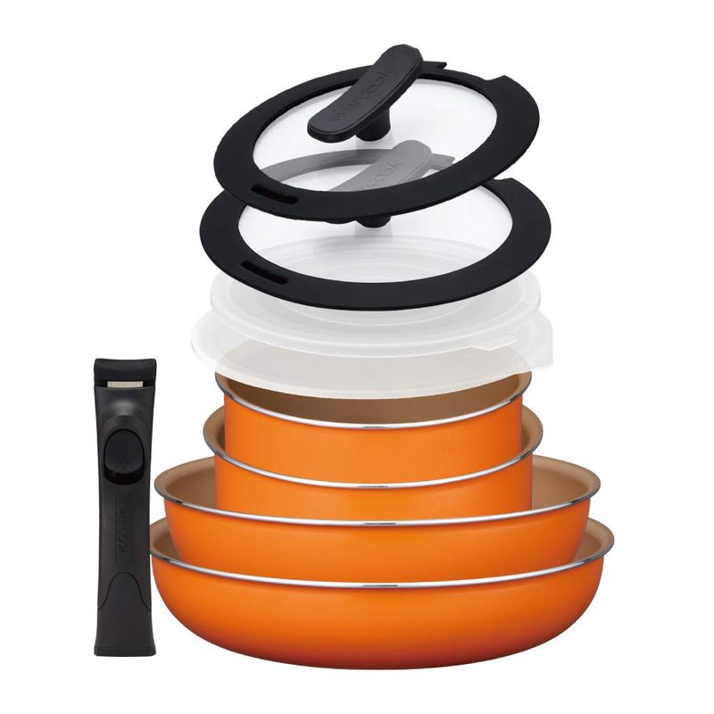 DOSHISHA エバークック フライパンセット 着脱式 ガス火専用 9点セット（オレンジ） evercook 鍋、フライパンセットの商品画像