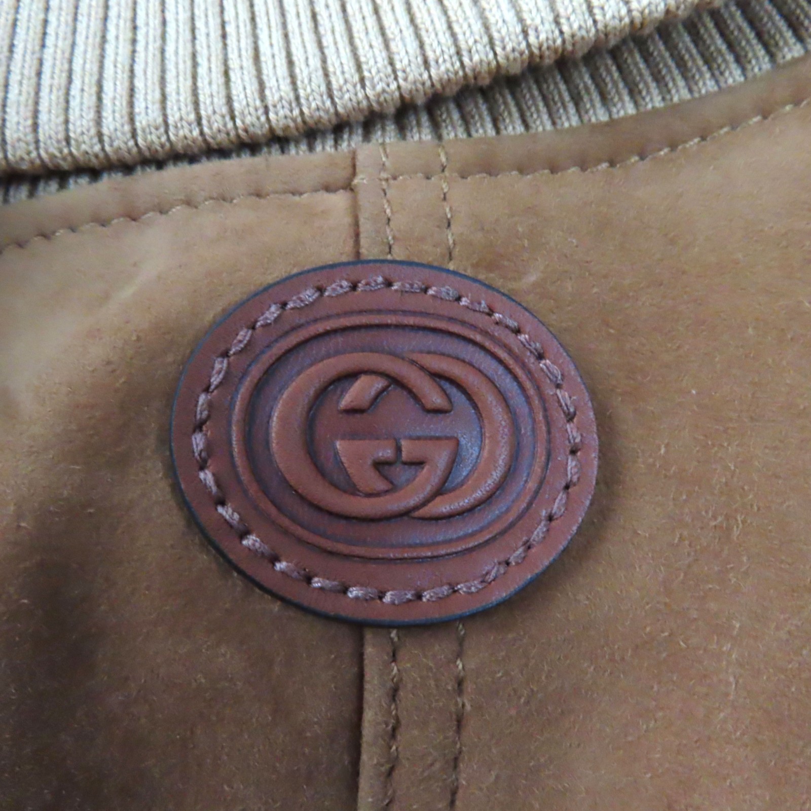  ultimate beautiful goods *GUCCI Gucci 20AW 635409 lambskin suede leather Logo badge attaching leather jacket Brown 40 made in Italy regular goods lady's 