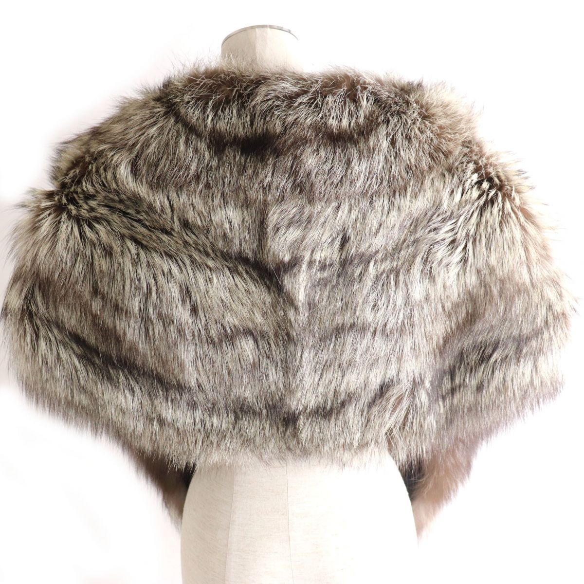  ultimate beautiful goods *FOX fox book@ fur large size shawl / tippet Brown × ivory wool quality gloss ..* soft *