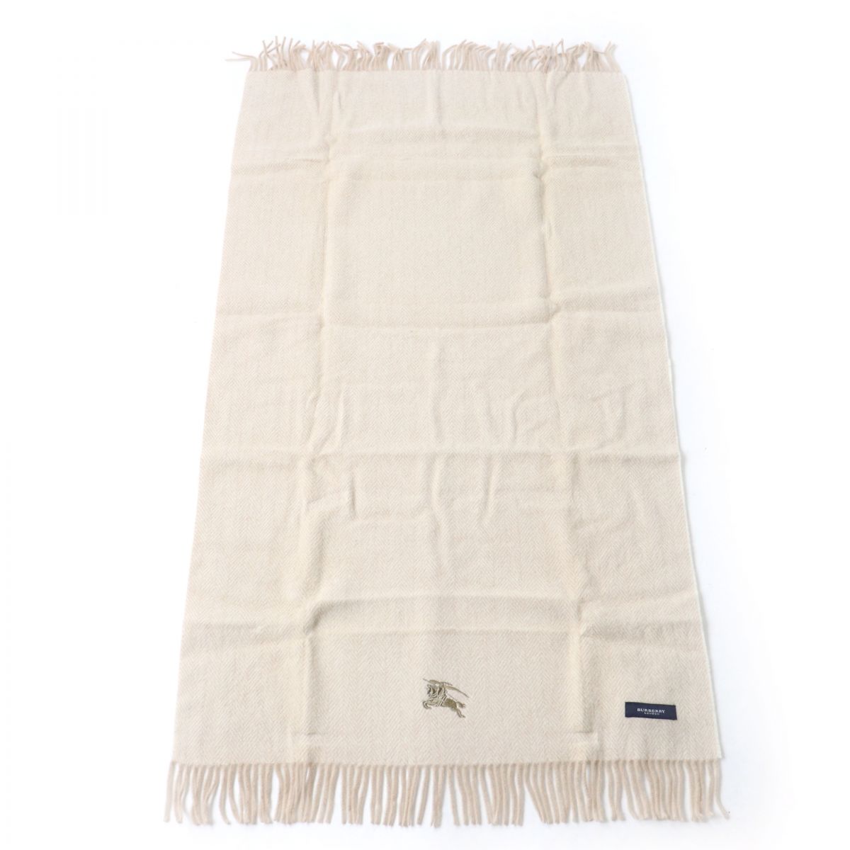  unused goods * Burberry London FGC500 2540 west river industry Logo embroidery go in herringbone pattern fringe attaching wool lap blanket beige 65cm×120cm box attaching 