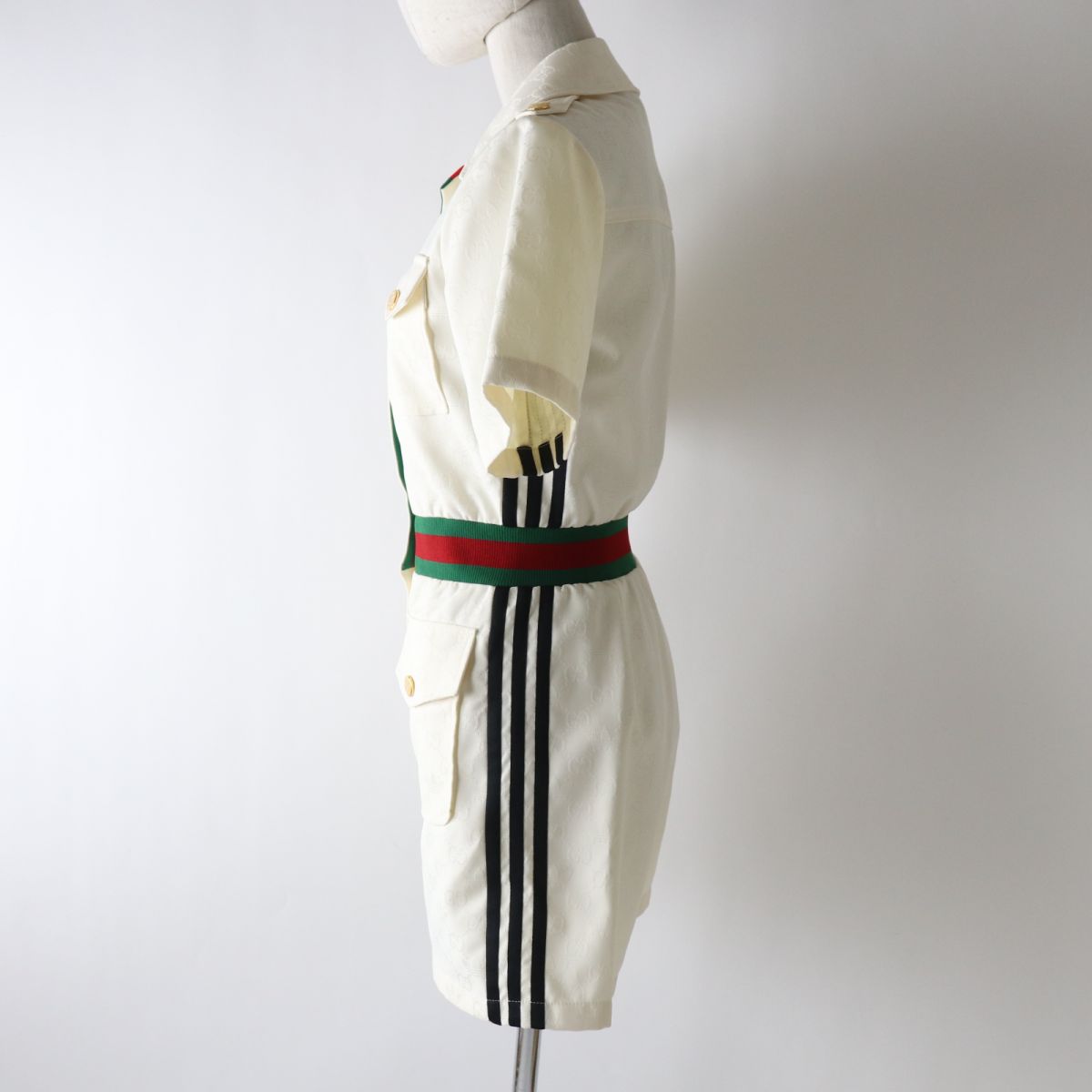  не использовался товар * стандартный товар сделано в Италии Gucci Adidas сотрудничество 703000 женский Short Jump костюм белый × Sherry линия 36 обычная цена 363000 иен 
