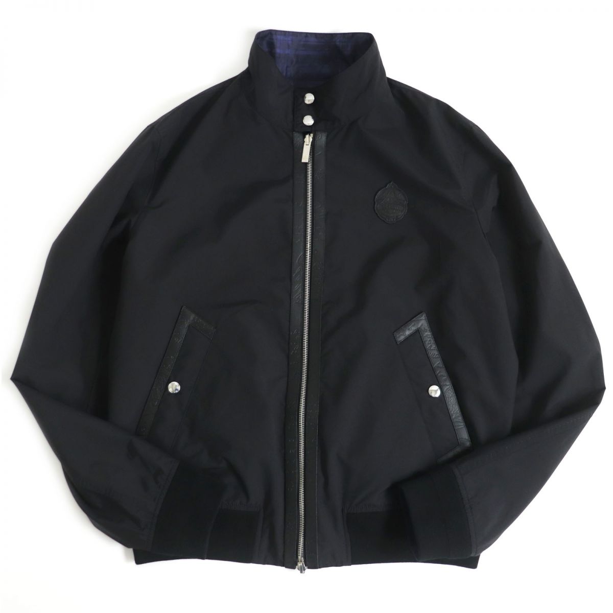  ultimate beautiful *21AW BERLUTI/ Berluti kali graph . total pattern Logo leather chi with cotton reversible blouson jacket navy blue × black 48R made in Italy regular 