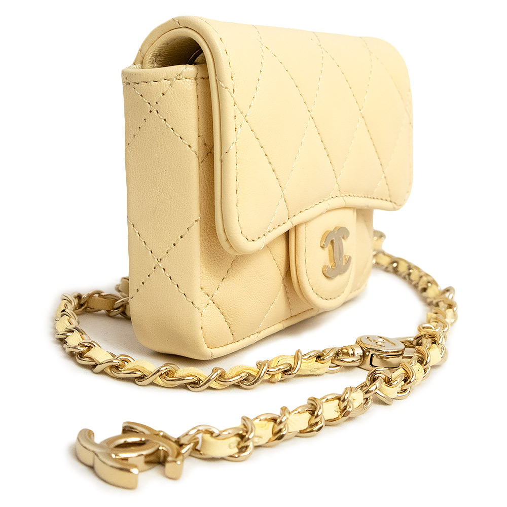( new goods * unused goods ) Chanel CHANEL Classic belt bag chain Mini shoulder belt bag lambskin leather cream Gold metal fittings AP1952 box attaching 