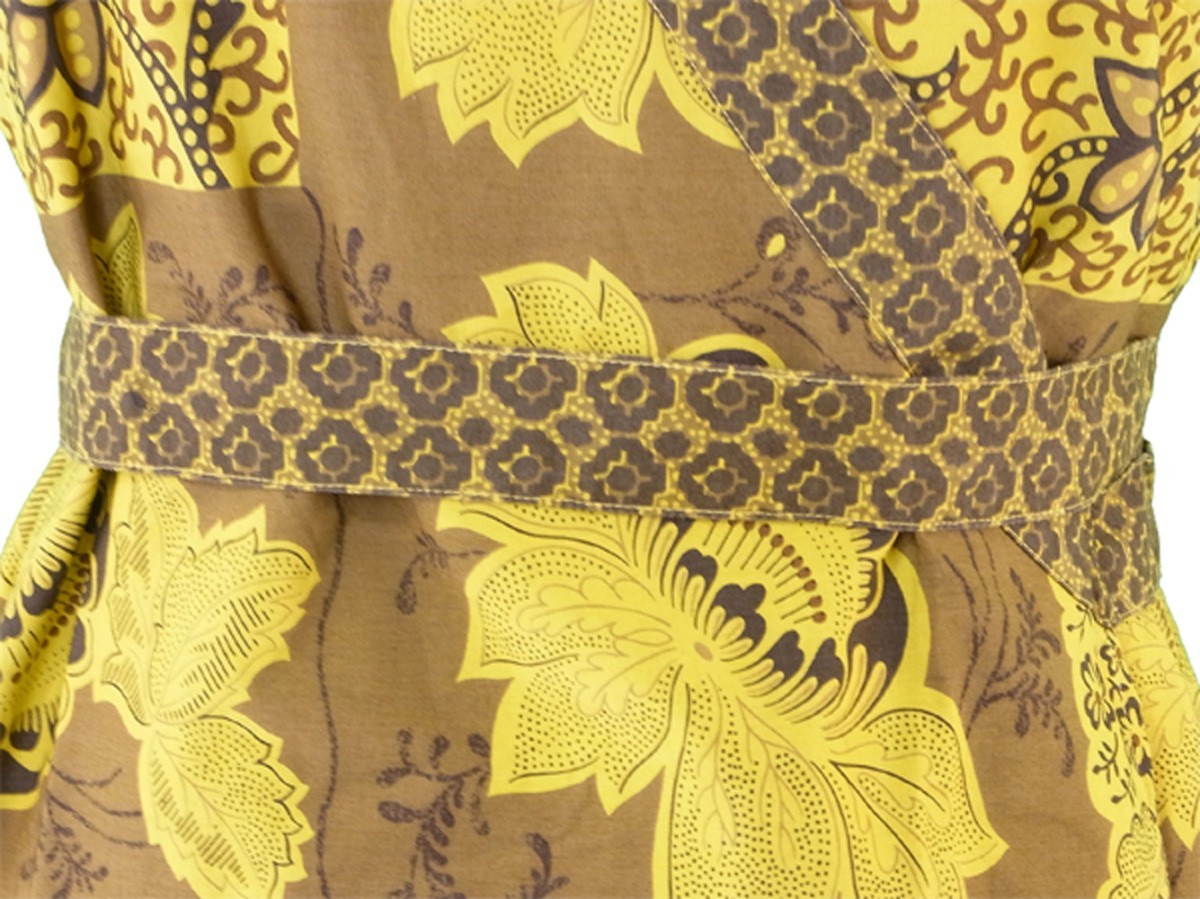  Max Mara shirt North licca shu cool lady's #S size we k end line flower pattern yellow Brown used 