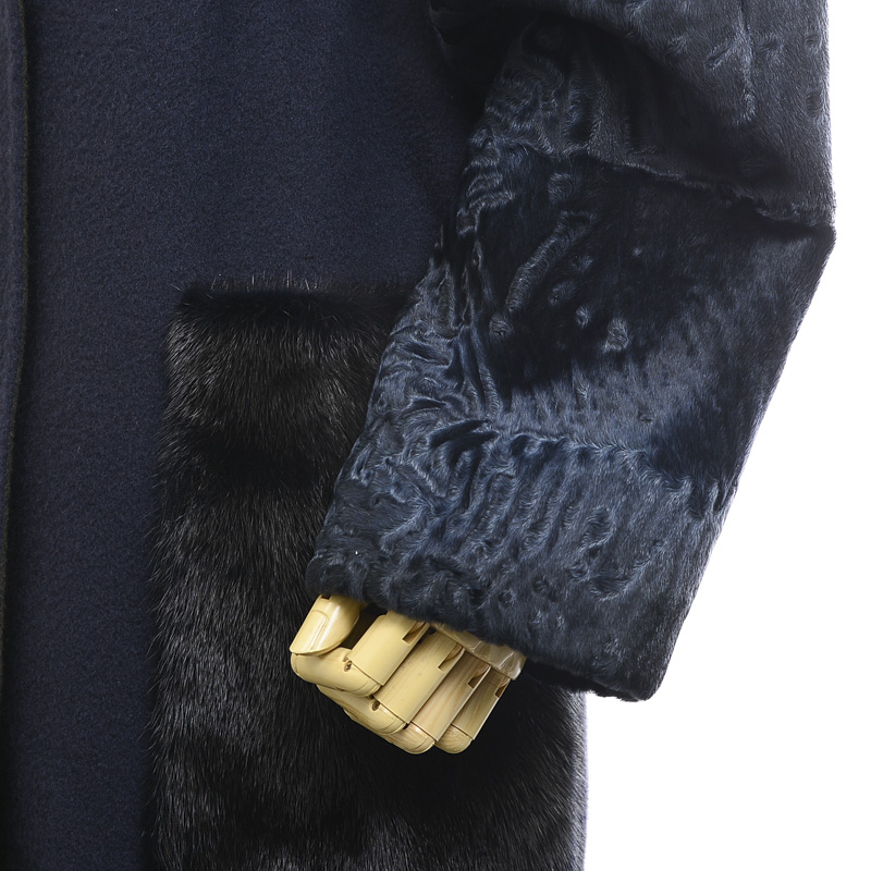  Fendi двусторонний длинное пальто кашемир / норка /swakala темно-синий 42 размер бренд деталь 