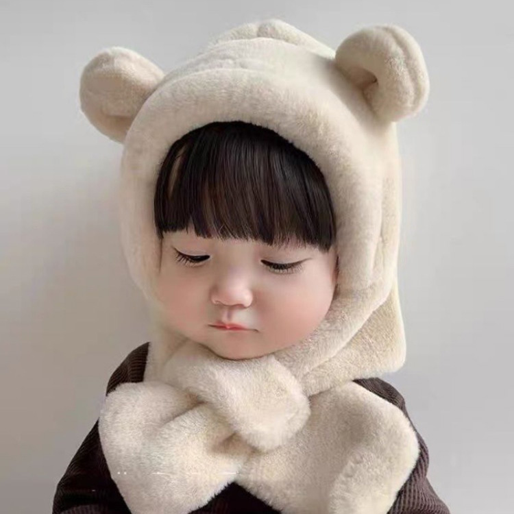 ku. san hat muffler .... hood warmer muffler solid Kids hat protection against cold .... warm .. ear child clothes man girl baby f