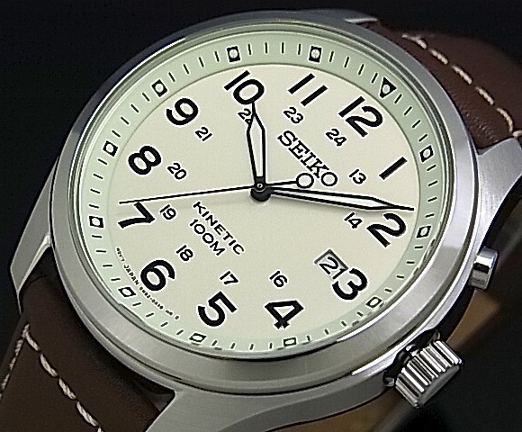 SEIKO KINETIC セイコー キネティック メンズ腕時計 ブラウンレザーベルト アイボリー文字盤 海外モデル SKA723P1