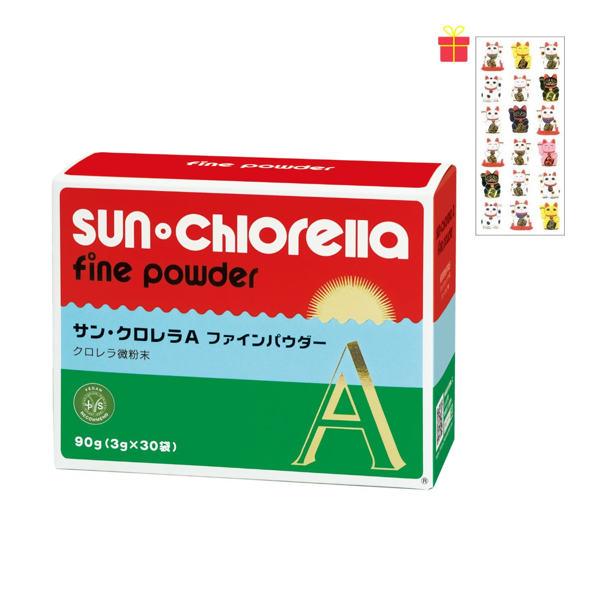  sun chlorella A fine powder (3g×30 sack )[12 piece set ] [ luck with money maneki-neko seal 1 sheets attaching ] chlorella powder vi - Gung Ho ru hood green juice sun * chlorella 