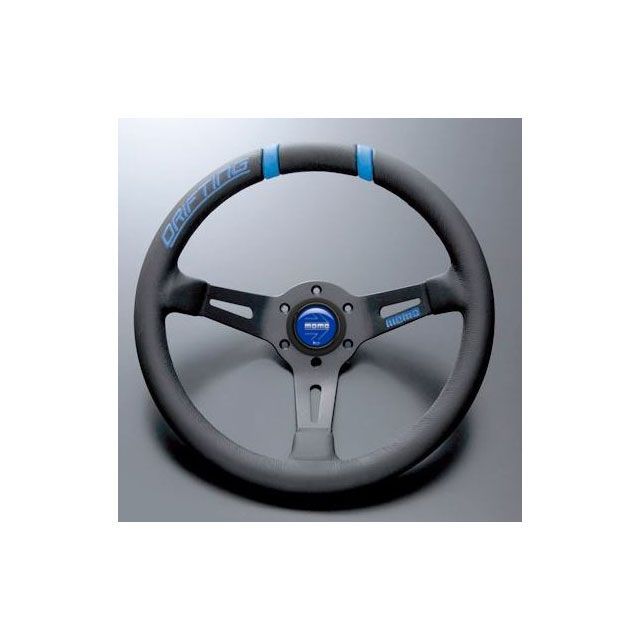 MOMO MOMO モモ DRIFTING BKレザー/BKスポークBLUEステッチ330mm