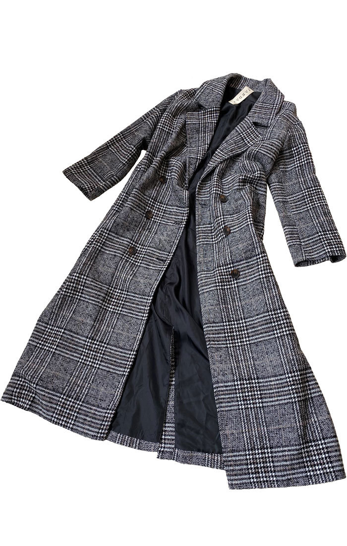 グレンチェック マキシ コート ダブル ロング デニムにもスーツにも