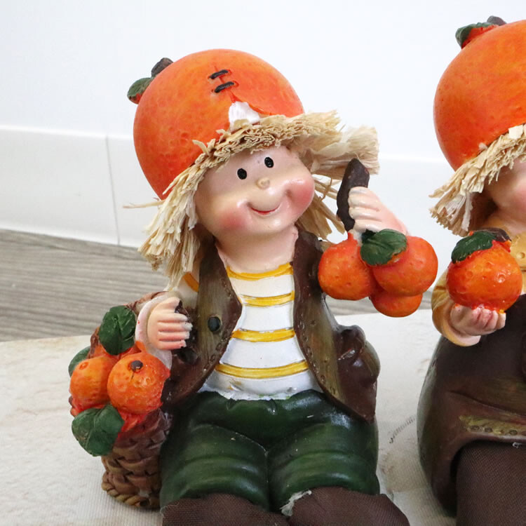置物 オブジェ 人形 かわいい オレンジ インテリア雑貨 オーナメント 飾り お座り セット ディスプレイ オーナメント ガーデン 玄関 最初の