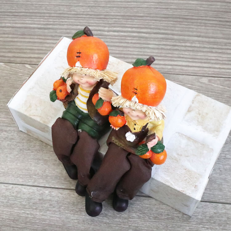 置物 オブジェ 人形 かわいい オレンジ インテリア雑貨 オーナメント 飾り お座り セット ディスプレイ オーナメント ガーデン 玄関 最初の