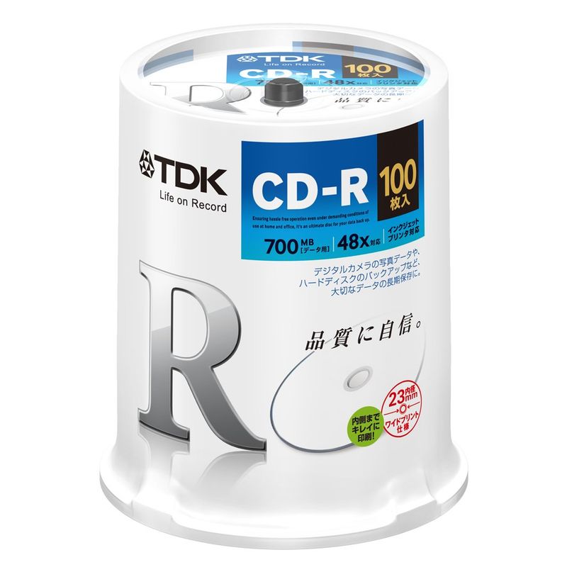 TDK データ用CD-R 48倍速 100枚 CD-R80PWDX100PE 記録用CDメディア（CDーR、CDーRW）の商品画像