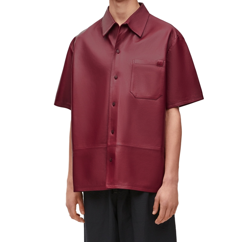  Loewe LOEWE 2024 весна лето мужской Short рукав рубашка [ бордо ][ бесплатная доставка ][ стандартный товар ]