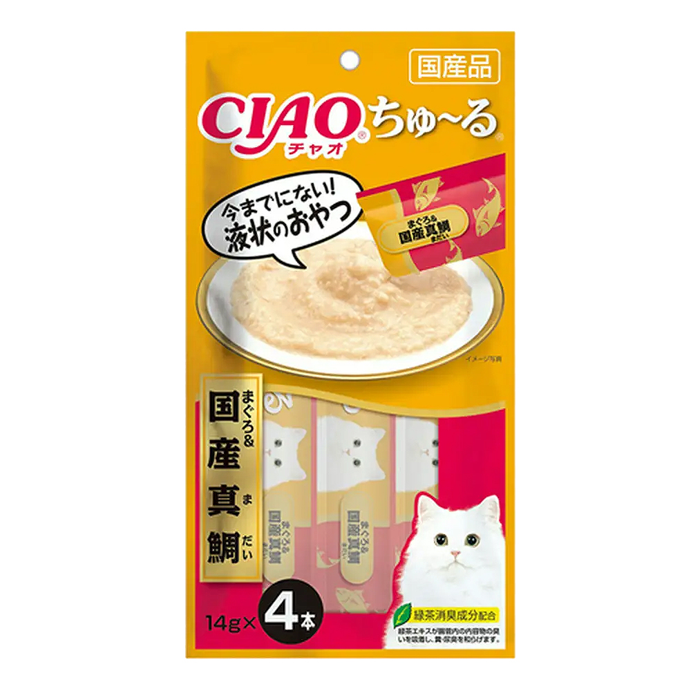 いなばペットフード いなば チャオ CIAO ちゅ～る まぐろ＆国産真鯛 SC-177 （14g×4本）×1個 CIAO（いなばペットフード） 猫用おやつの商品画像