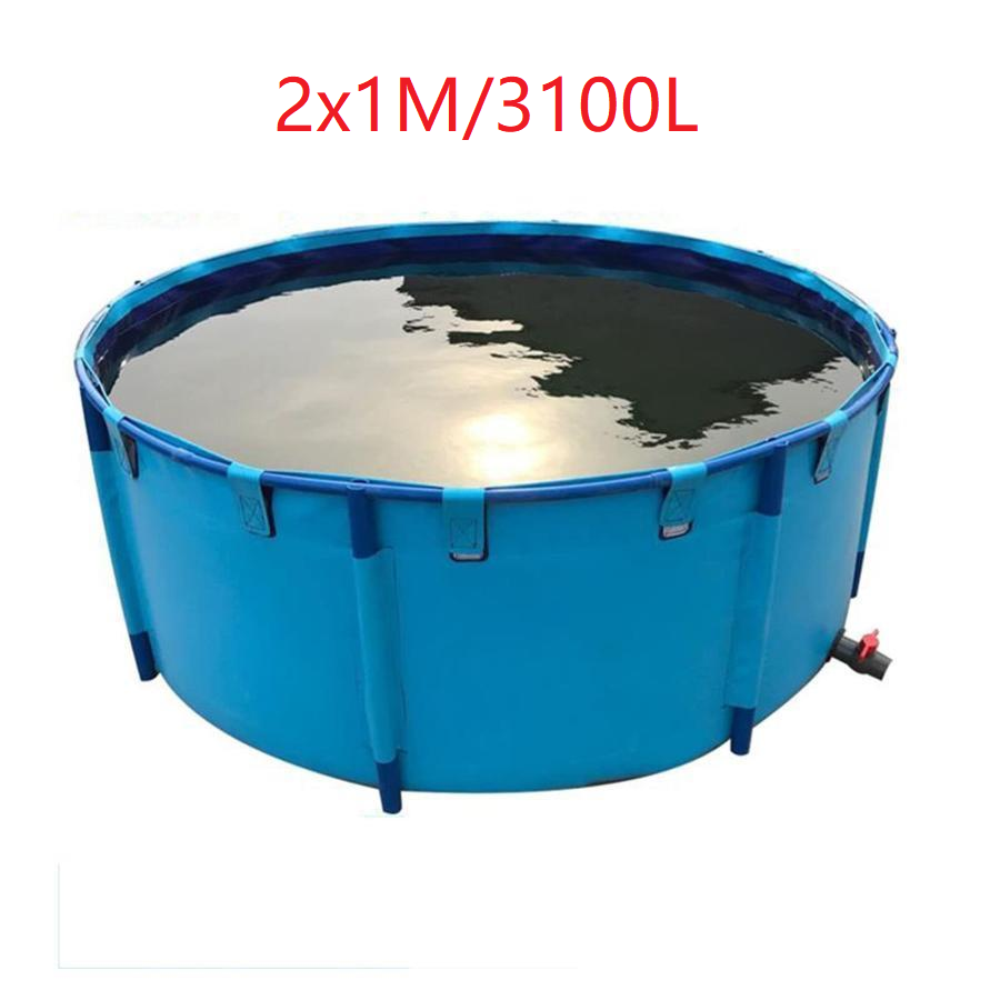  round canvas . fish . pool made of metal bracket attaching large folding for children pool aquarium common carp. breeding . agriculture for installation . easy ( color : blue size : 2X1M/3100L)