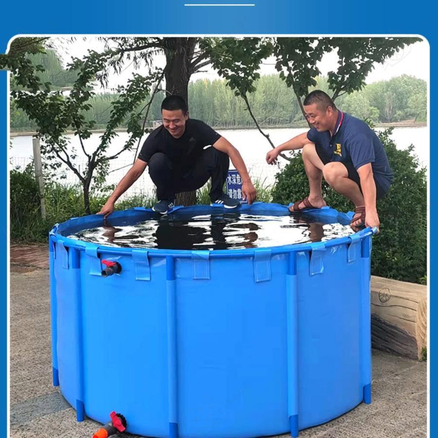  round canvas . fish . pool made of metal bracket attaching large folding for children pool aquarium common carp. breeding . agriculture for installation . easy ( color : blue size : 2X1M/3100L)