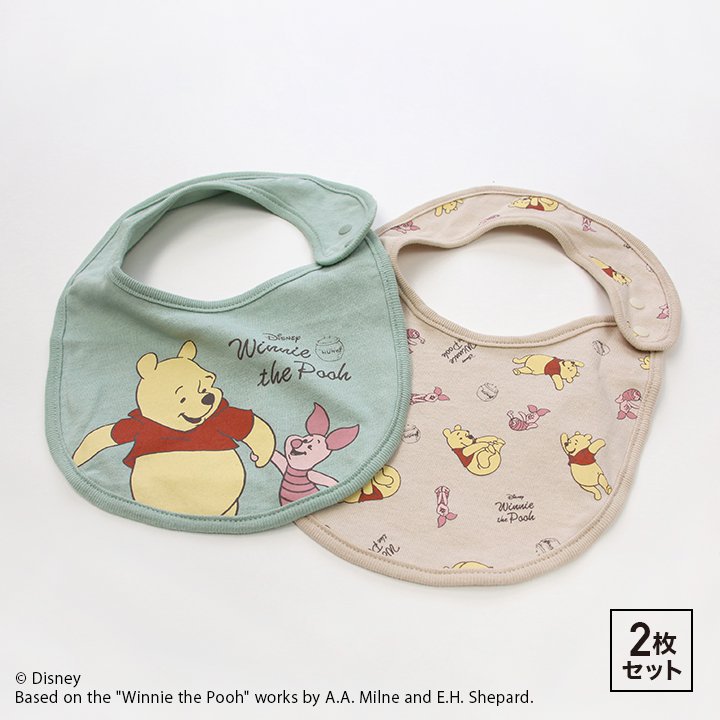  Винни Пух нагрудник 2 шт. комплект baby новорожденный младенец Disney мужчина хлопок 100% слюнявчик bib герой иллюстрации Disney [M рейс 1/3]