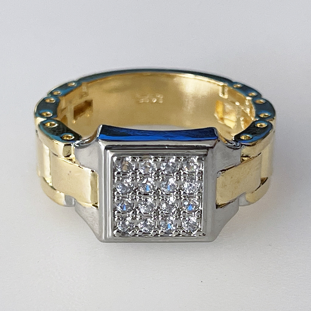 кольцо кольцо Cubic Zirconia печатка цепь серебряный Gold комбинированный paveCZ циркон мужской 4 угол квадратное аксессуары 