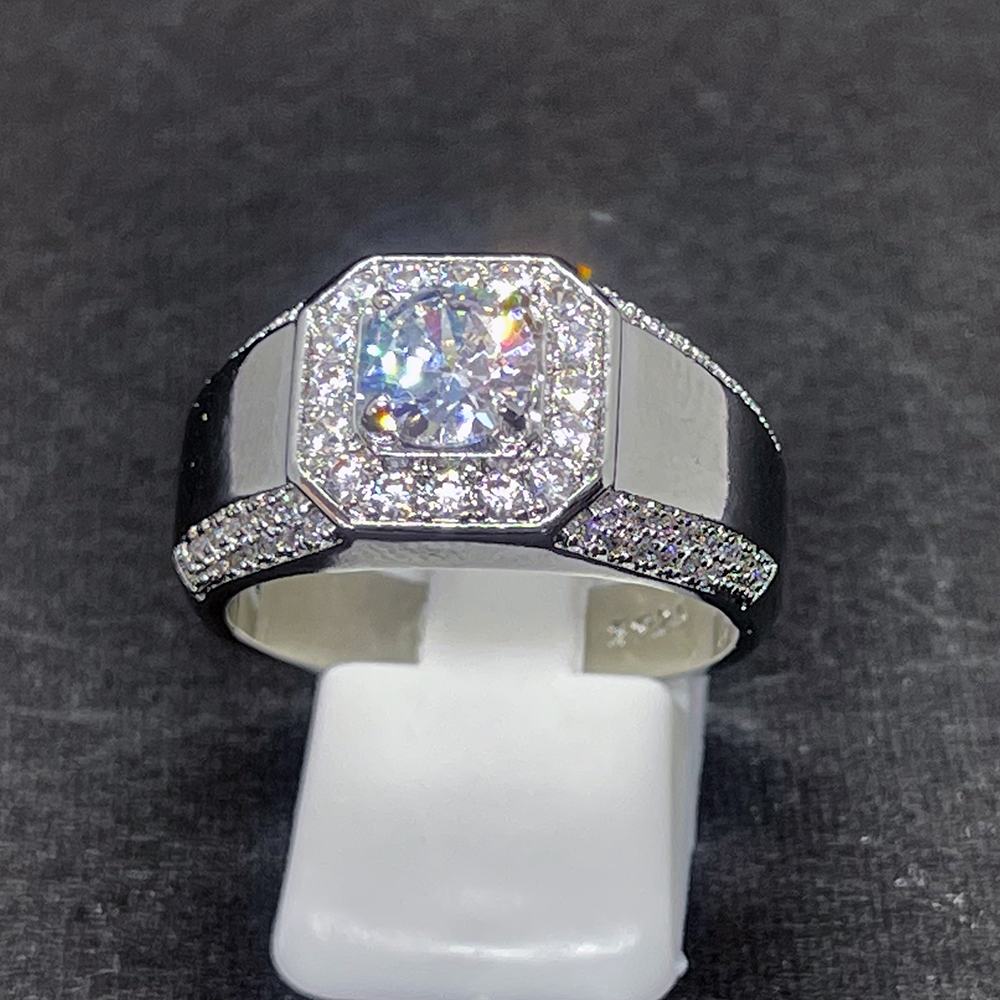  кольцо мужской Cubic Zirconia зеркальный серебряный кольцо CZ двойной линия аксессуары 