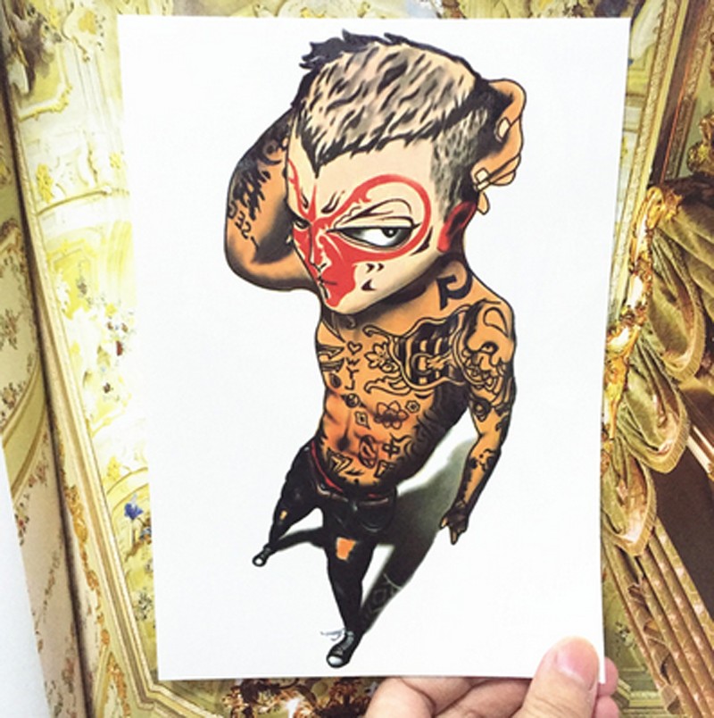  тату-наклейка ... Monkey King половина серый Monkey ta палец на ноге водонепроницаемый татуировка inserting . поддельный монохромный настоящий корпус искусство корпус наклейка переводная картинка TATOO с подарком 