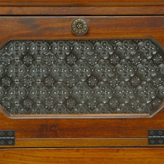 花柄飾りガラス レトロ 木製 チェスト 幅42cm 3段 完成品 無垢