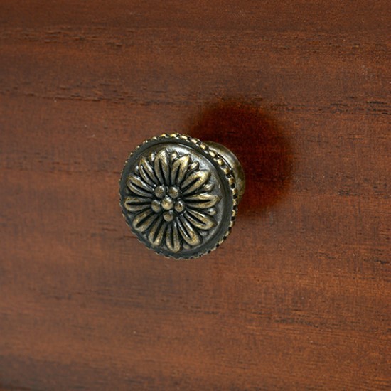 花柄飾りガラス レトロ 木製 チェスト 幅42cm 3段 完成品 無垢