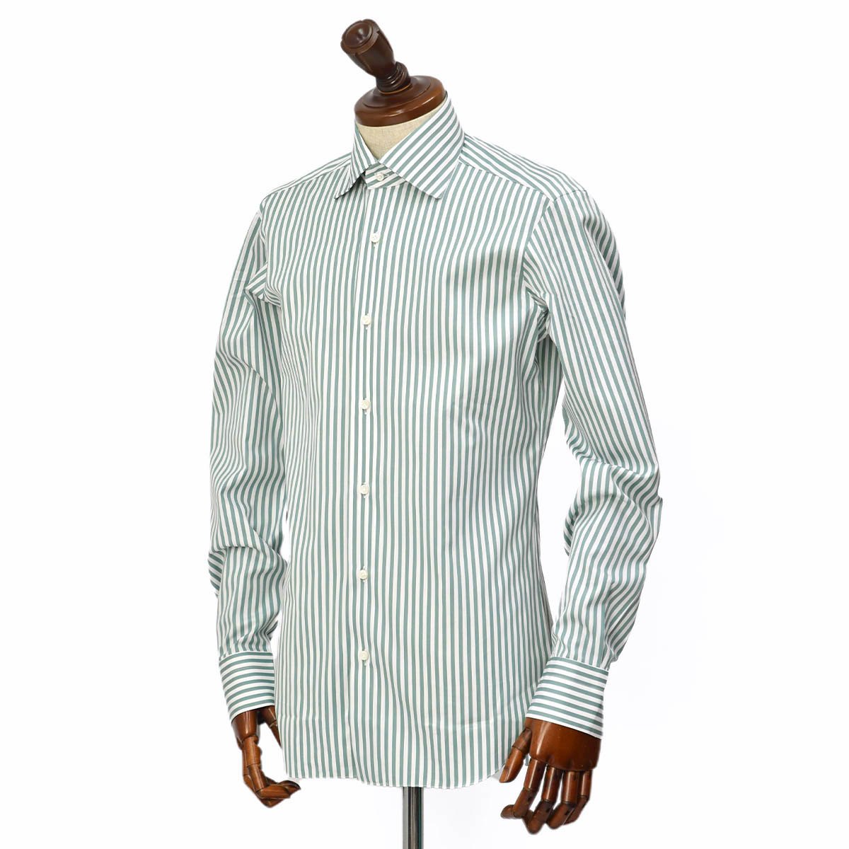 BARBA[ bar ba] Semi-wide color shirt DENDY 850603U cotton London stripe green × white 