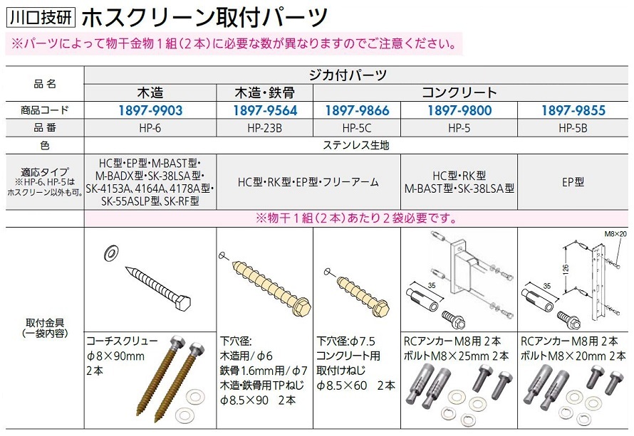 川口技研 ホスクリーン ジカ付パーツ（木造）HP-6-DB その他洗濯用品