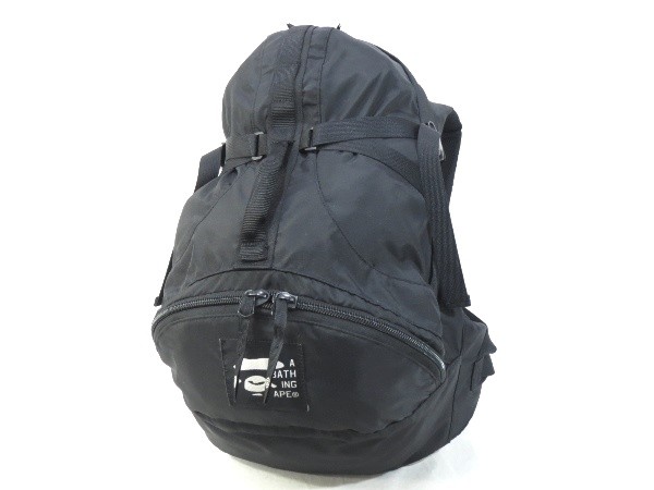 BAPE ブラック バックパック A BATHING APE デイバック リュック SHARK DAY PACK メンズ