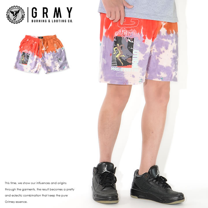GRIMEY グライミー ハーフパンツ スウェット 総柄タイダイ マルチグラフィック (GSS143) セール