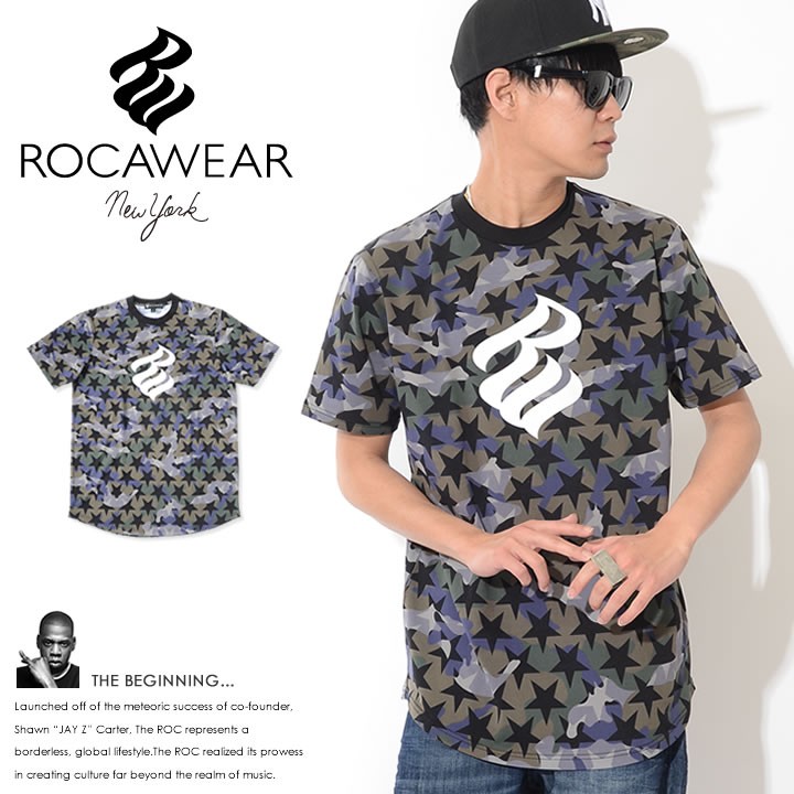 ROCAWEAR ロカウェア Tシャツ 半袖 総柄 迷彩 スターカモ センター