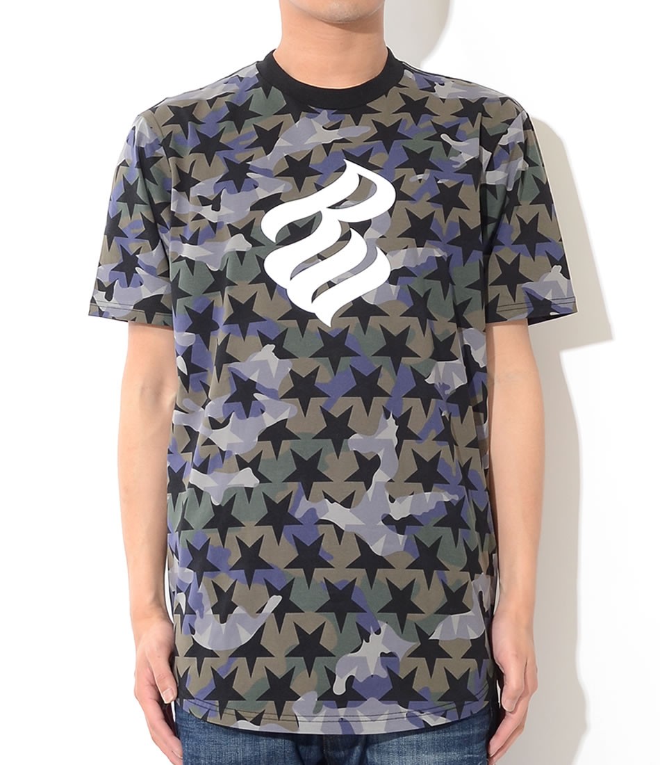 ROCAWEAR ロカウェア Tシャツ 半袖 総柄 迷彩 スターカモ センター