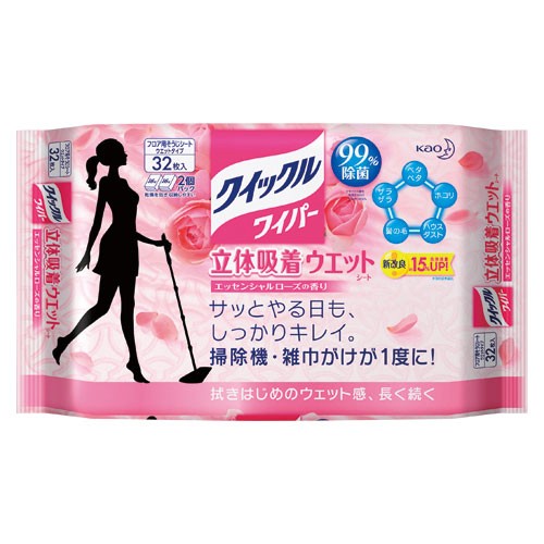 クイックルワイパー 立体吸着ウエットシート エッセンシャルローズの香り 32枚 × 1個の商品画像